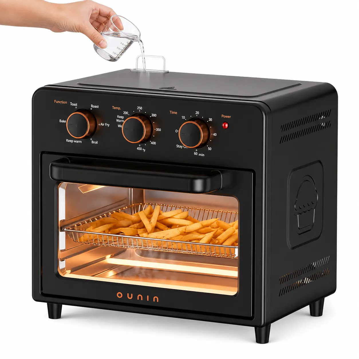 OUNIN Steam Infusion Air Fryer Toaster Oven - 12L 12.6QT Compact Counter-top Convection Oven for Couples, Fast Preheat, Bake, Toast, Roast, Broil, Warm, 60-Minute Timer, Stainless Steel Kitchen Appliance Heavy Duty Oven Multifunction Oven