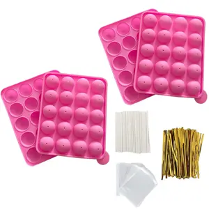 Cake Pop Kit - 2 Pack Cake Pop Mold With 40 Cake Pop Sticks, 100 Twist Ties and 100 Wrappers, Cake Pop Maker Supplies for Lollipops, Hard Candy, Chocolate