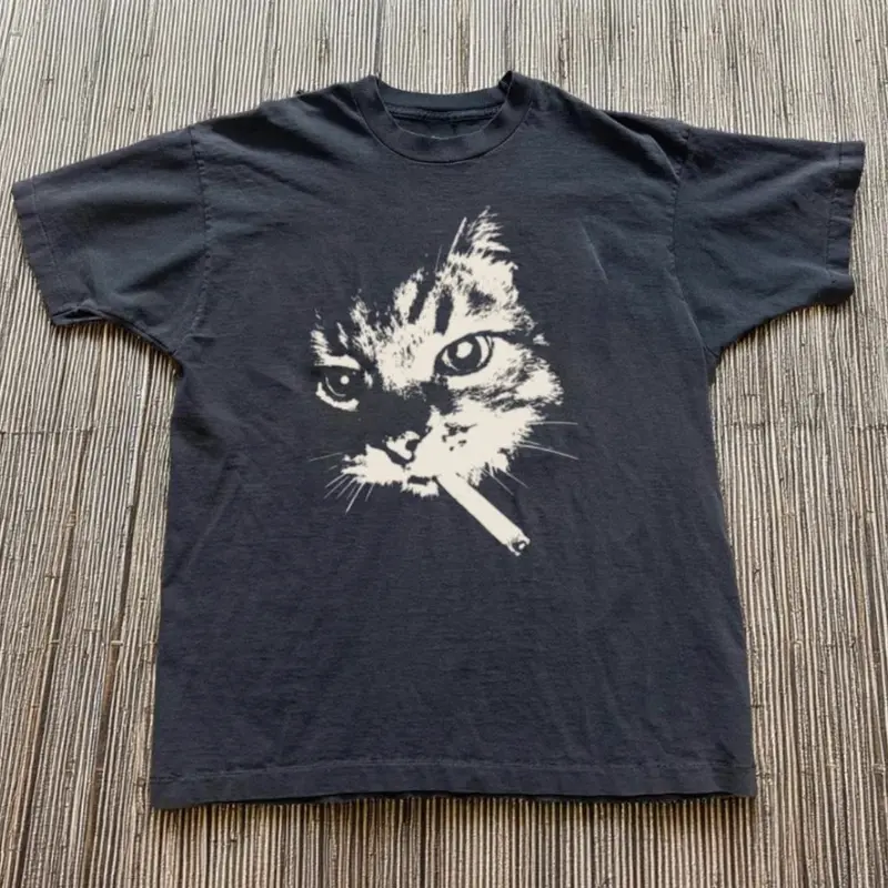 Cat Smoke Black T-Shirt, Y2k Shirt, Animal Tee, Gifts Shirt, Unisex Vintage Graphic Tees Gothic Grunge Y2k Emo Scene Amity Affliction Style Clothes Men Women Streetwear