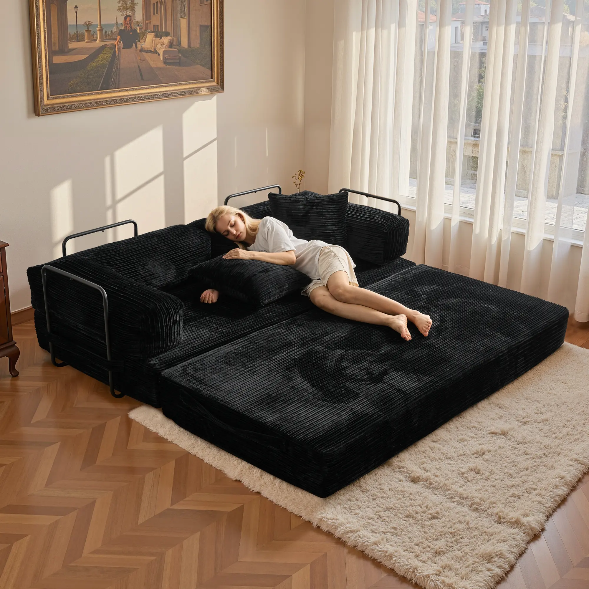 XIZZI 81" Cloud Couch - Convertible Indoor Sofa Bed, Corduroy Upholstered, High-Quality Sponge Padding, Multi-Functional Living Room Furniture, Convertible Indoor Sofas