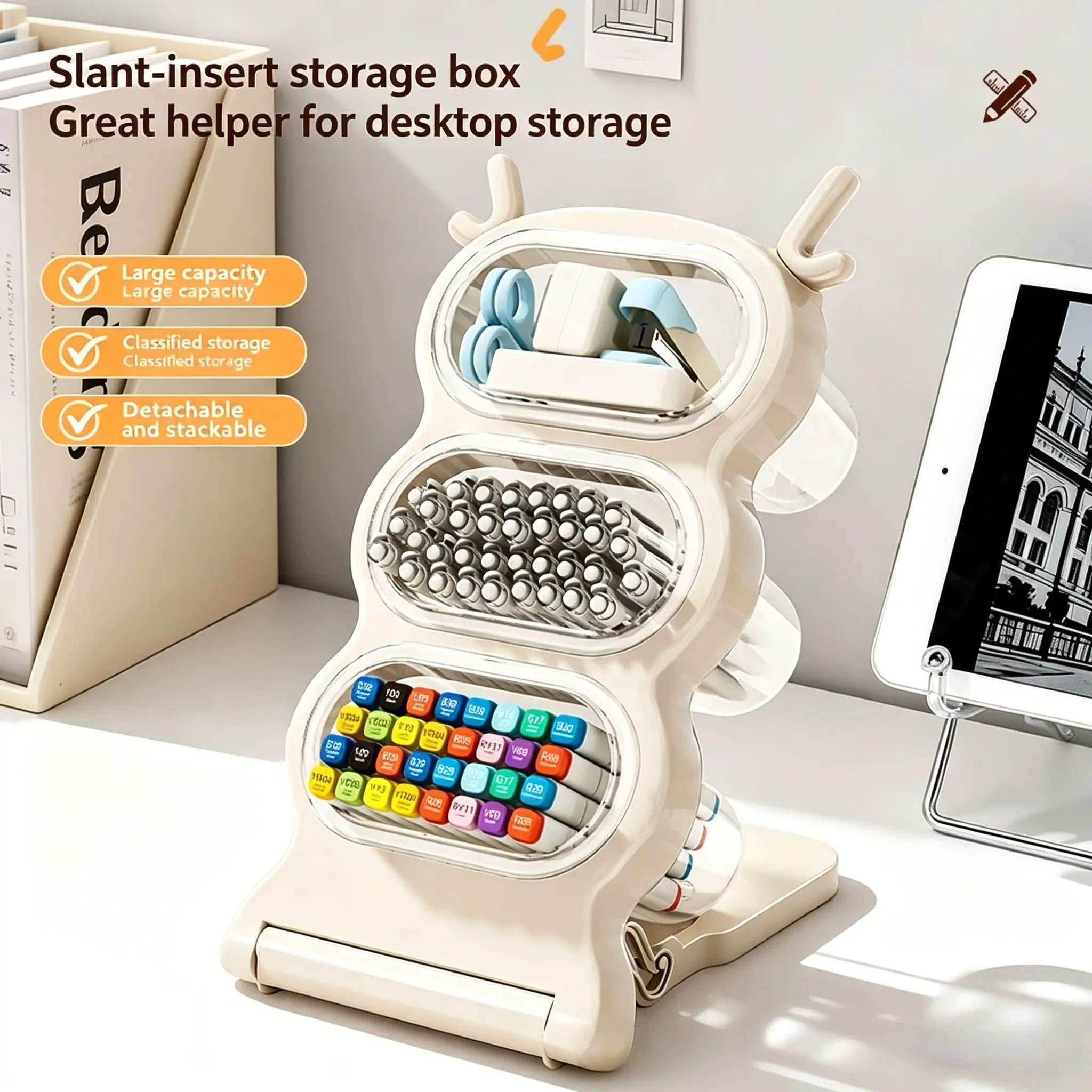 Desk Pen Holder, Multi-Functional Office Organizer, Foldable and Detachable Pencil Case, Desktop Storage Box for Stationery and Pens, Office Desk Accessories
