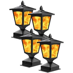 Sunface Solar Post Flickering Flame Lights for Fence Posts 4x4 Wood Deck Garden Waterproof LED Auto On/Off 4 Pack Outdoor Ambiance