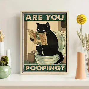 Vintage Cat Reading Newspaper Toilet Poster, Funny Cat Toilet Humor Wall Art, Wall Decor for Home Living Room Bedroom Study Room, Modern Art Design, Unique Artwork, Art Prints