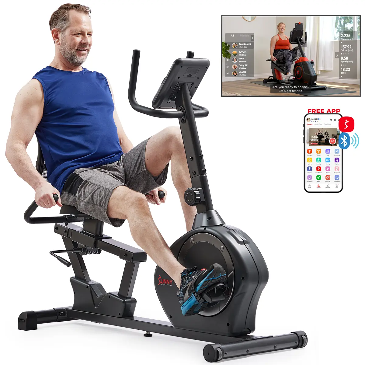 Sunny Health & Fitness Smart Magnetic Heavy Duty Recumbent Bike