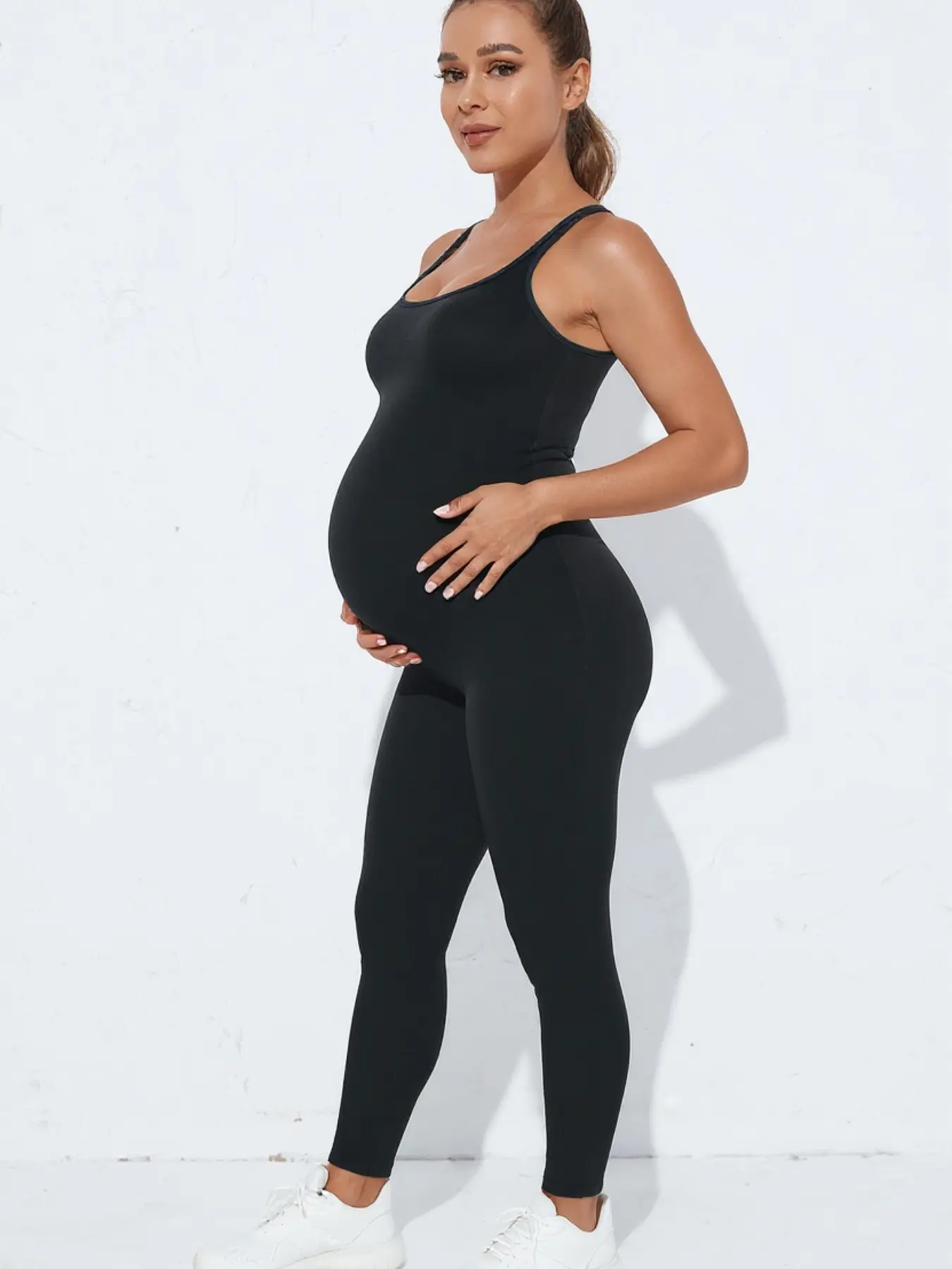 Maternity Cross Back Jumpsuit Romper, Pregnancy Leggings & Sleeveless Tank Top Bodysuit, Comfortable Shapewear for Pregnant Expecting Moms, Prenatal Maternity Clothing, Pregnancy Clothes, Maternity Outfits