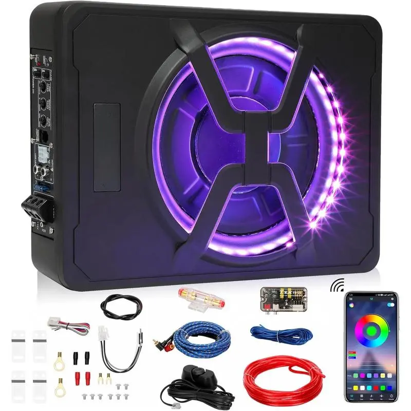 Bluetooth 10 Inch 800W Car Subwoofer with LED LightsAmbient Light, Portable Car Audio Save Cars Interior Space And Easy To Install On Your Every Car Or Truck2025 Upgraded 10" 1200W Slim Under Seat Powered Car Subwoofer. family party bike  audio