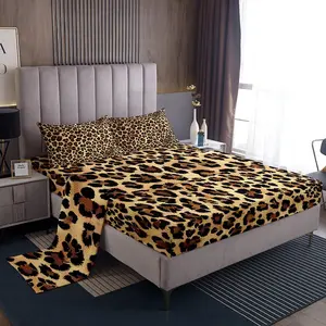 Feelyou Breathable Microfiber Bedding Set - Black Brown Leopard Print Fitted Sheet, Cheetah Print Bed Sheets for Kids, Africa Animal Wildlife Themed Linens, Breathable Sheets, Microfiber Bed Sheets