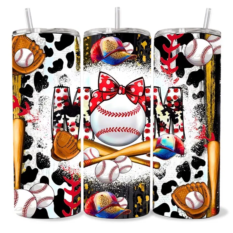 Baseball Mom 20 oz Tumbler - BPA Free, Stainless Steel, Leak Proof, Clear Lid, Includes Straw