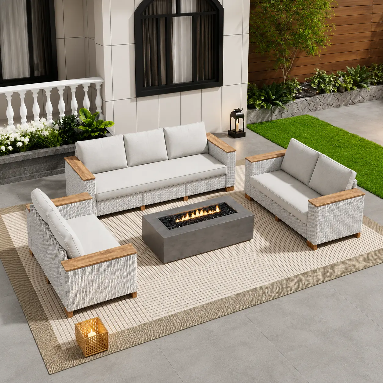 [SummerVibes]VANACC Outdoor Patio Furniture Set, Rattan Wicker Sofa Set, Outdoor Sectional Furniture Set with Washable Cushions for Lawn Backyard Garden
