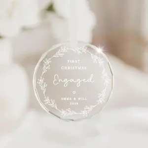 Custom First Christmas Engaged Ornament | First Christmas Engaged Crystal Keepsake Bauble | Glass Christmas Tree Bauble