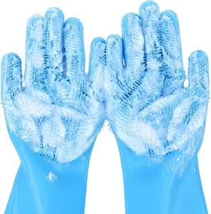 Pet Grooming Bathing Gloves High-Density Teeth, Enhanced Five Finger Design for Bathing and Massaging Dogs and Cats, Blue