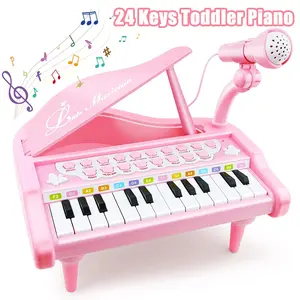 Toddler Piano Toy for 1 2 3 Year Old Girls Boys - 24 Keys Musical Keyboard with Mic, Birthday & Easter Gift for Toddlers, Early Music Educational Learning Toy Instrument (Pink/Black)