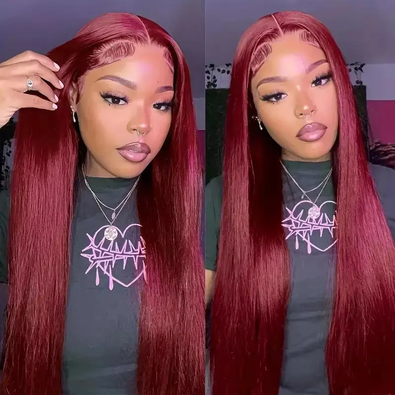 Bling Hair Straight 99J Burgundy 13x6 13x4 Lace Frontal Human Hair Wigs HD Transparent Lace Melt All Skins Ready to Wear Glueless Red Wig Raw Virgin Hair backtoschool