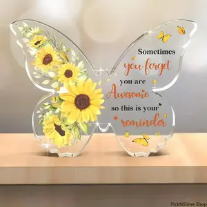 Butterfly & Sunflower Acrylic Decorative Plaque - 1-Count Fashion Accessory, Novelty Decor, Desk Sign Ornament, Mom Gift for Mothers Day