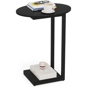 Small Side Table End Table, C-Shaped  Coffee Table TV Tray for Eating Couch Tables for Small Space, Living Room, (Black)