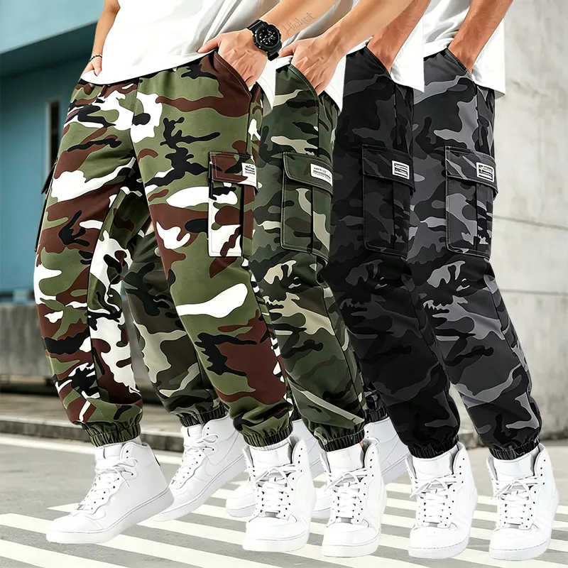 4-piece men's essential camouflage workwear jogging pants| Street tactical pants, headwear clothing pants, tactical pants, camouflage sports pants, sneaker enthusiast pants, casual men's clothing, Y2K streetwear, loose camouflage pants, practical jogging