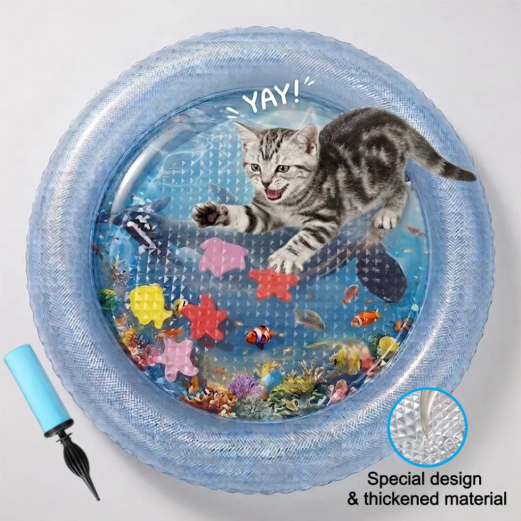 Interactive Cat Water Play Mat, Upgraded version with thickened anti-scratch design, Durable Indoor Cat Kittens Water Play Mat, Pet Supplies, Cat Accessories