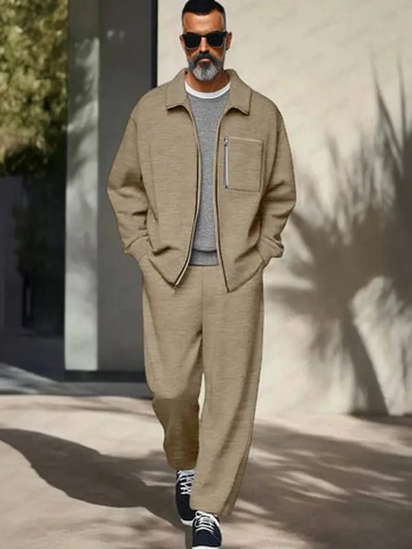 COOFANDY Menswear Regular Fit Long Sleeve Spandex Clothes Set, Athleisure Jacket with Pocket, Soft, Casual, Elastic, Pants, Mensfashion, Basics, Elastic Waistband