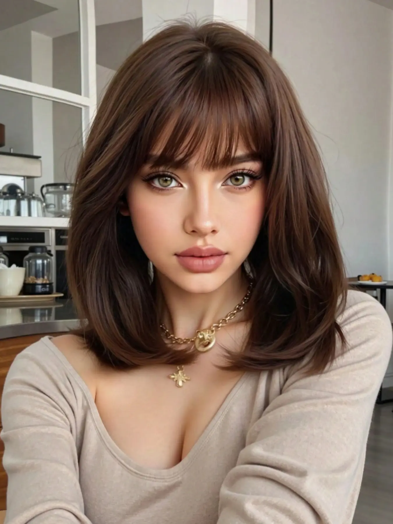 Wig, 14 Inch Natural Curly Hair, Curled Wig, Bangs Women's Wig, Synthetic Machine Wigs, Heat Resistant Smooth Fashion Casual Wig, Medium Length All Seasons, Stylist Friendly Wig, Synthetic Fiber Wig