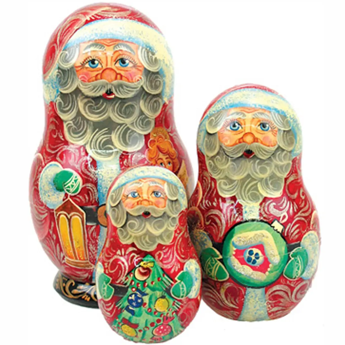 G.DeBrekht 110571 Santa Lamplighter Russian Matryoshka Wooden Stacking 3 Nested Dolls