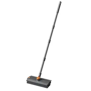 3-in-1 Plastic Multi-Brush Squeegee Floor Scrubber - Stiff Bristles, Adjustable-Length Handle, Silicone Blade, Tweezer - All Purpose, Handle, Deep Cleaning for Bathroom, Garage Glass, All Purpose Squeegees