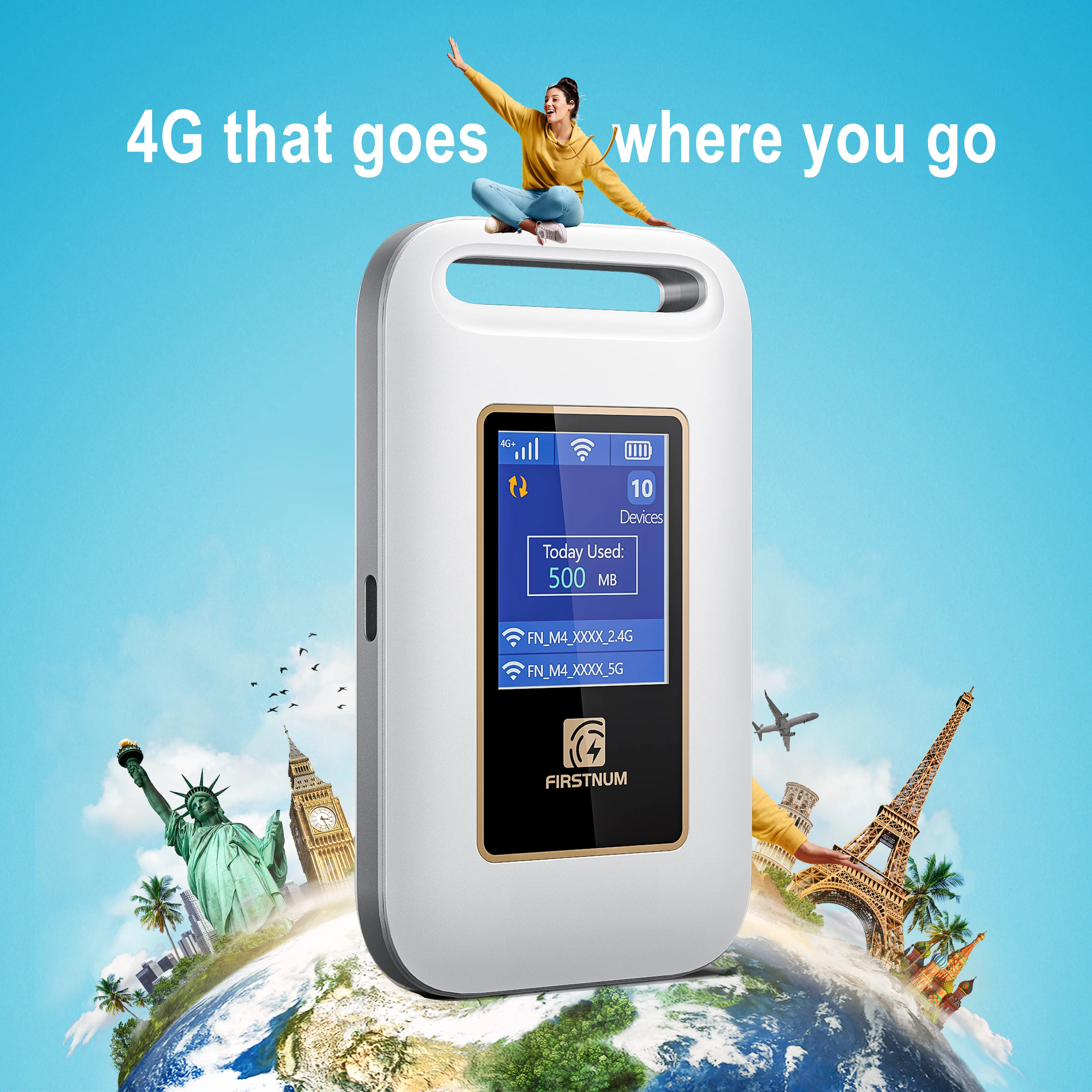 FIRSTNUM Global eSIM Hotspot Auto-Switch AT&T/T-Mobile/Verizon 150Mbps 4G LTE FCC Certified Pocket-Sized for Airport RV Tinder Date Rescue mobile wifi router mobile wifi router Portable Travel Internet