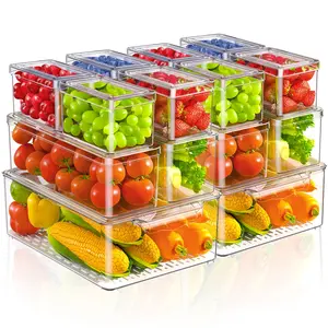 14 Pack Fridge Organizer Bins with Lids, BPA-Free Stackable Clear Containers for Food, Drinks, and Vegetable Storage, Ideal for Kitchen Organization fruit storage box Durable meal prep containers