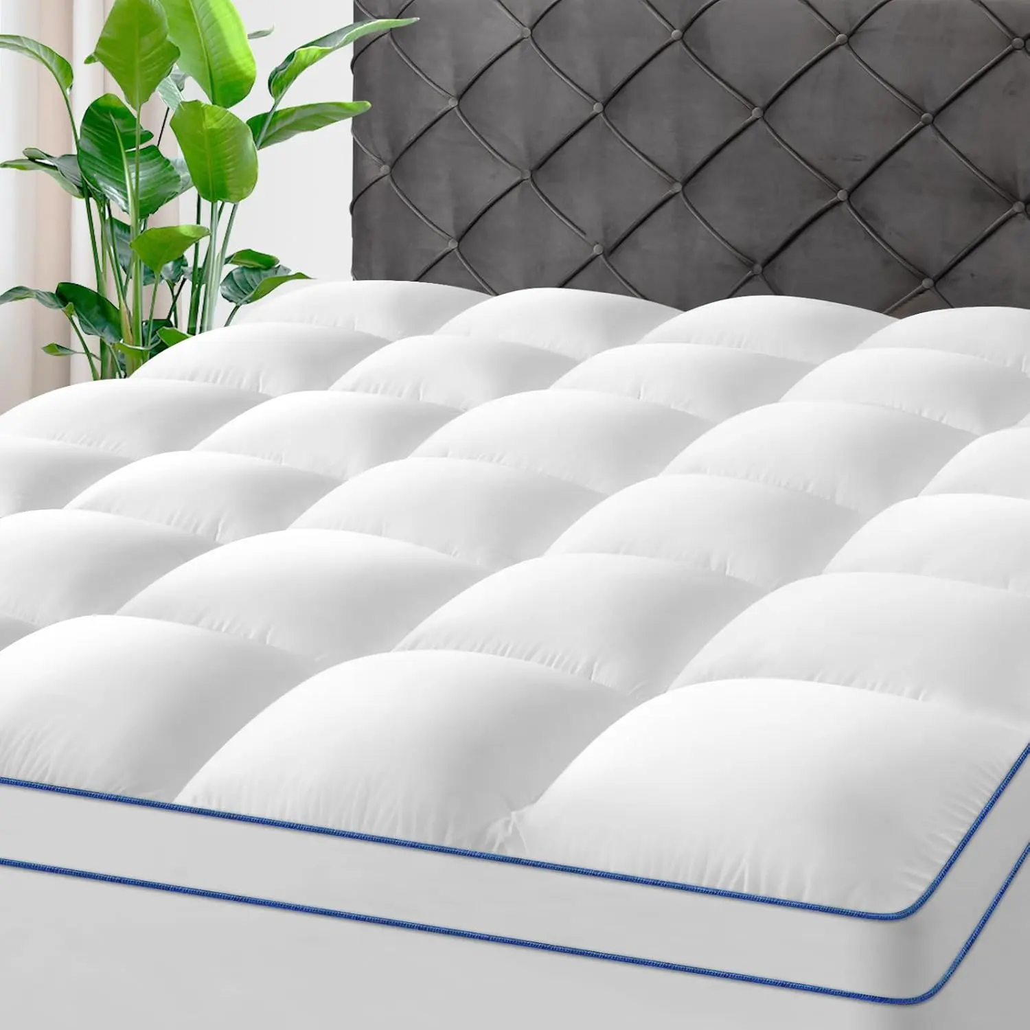 Plush Pillow Top Mattress Topper, Breathable Mattress Pad with 3D+7D Fill, Deep Pockets for 8-23" Beds
