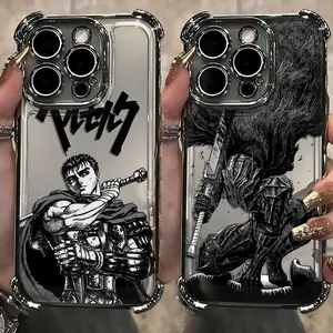 Berserk Guts Hot Blood Anime Plating Case For iPhone 17 17Air 16 15 14 13 12 11 Pro Max X XSMax Plus Anti-Fall Airabag Back Cover Smartphone Cellphone