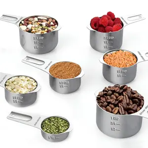 7-Piece Silver 304 Stainless Steel Measuring Cup Set, Dishwasher Safe, Rust-Proof, Flat Design with Clear Markings (US & Metric), for Cooking & Baking