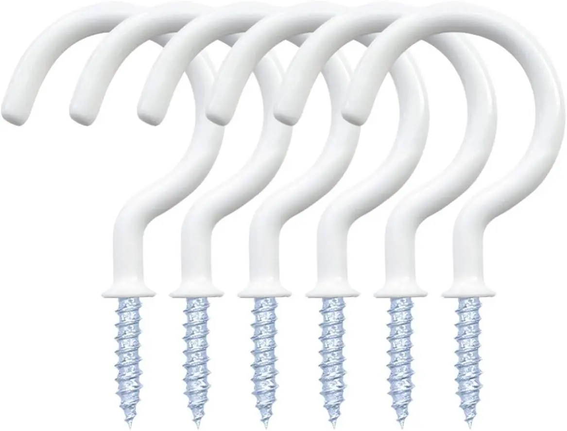 12-Pack White Vinyl Coated Ceiling Hooks, 1.25-Inch Multi-Function Mount-On Vertical Wall-Mounted Hooks for Indoor/Outdoor Pot & Plant Hanging, Mount-On Wall Hooks