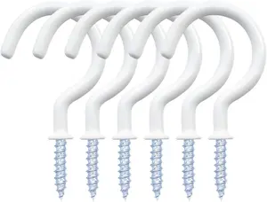 12 Pack Vinyl Coated Ceiling Hooks 1-1/4 Inch White Multi-Function Wall Hooks for Indoors Outdoors 10-15 kg Load Capacity