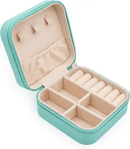 Mini Jewelry Travel Case PU Leather Organizer Box for Women's Rings Earrings Necklaces Bracelets Blue Portable & Classic Design