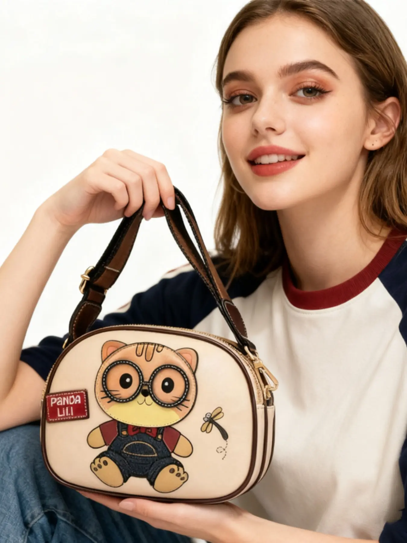 Fashion Cartoon Crossbody Bag Cute Bear Smiley Face Bag Casual Single Shoulder Multi-Layer Small Bag, Handbags with Zipper, Stylish and Practical Cute Handbag for All Seasons