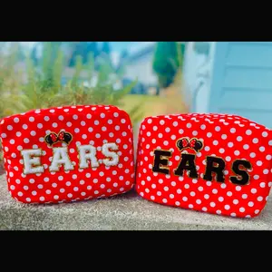 Minnie ears pouch for travel, polka dot bag with patches