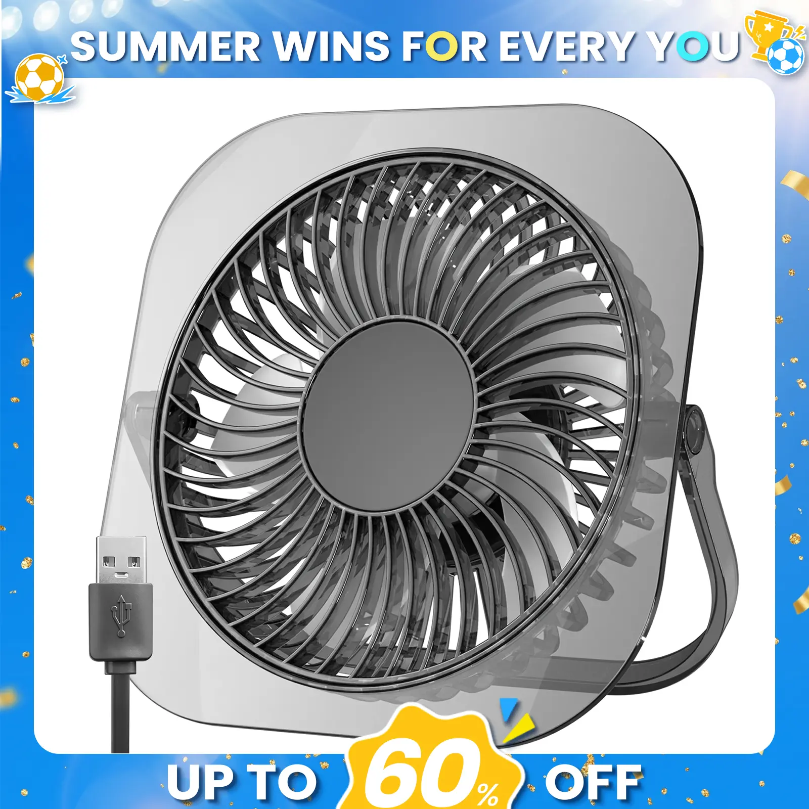 [Clearance Sale]Antarctic Star Desktop Fan with LED Light, 3 Speeds, Foldable & Adjustable Stand, USB Plug-in, Ultra-Quiet Noise Reduction, ABS Material, Perfect for Desk, Bedroom & Travel summerwins