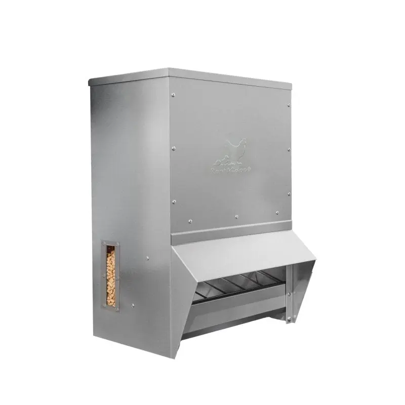 Galvanized Chicken Tough Feeder, Weatherproof Poultry Food Dispenser with Lid - 50lb