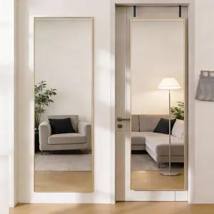 Sweetcrispy 47x14in Modern Rectangle Full Body Mirror - Aluminum Alloy Frame, Adjustable Door-Hanging with Hook, Wall-Mounted Grooming Aid, Room Decor for Entryway, Bedroom