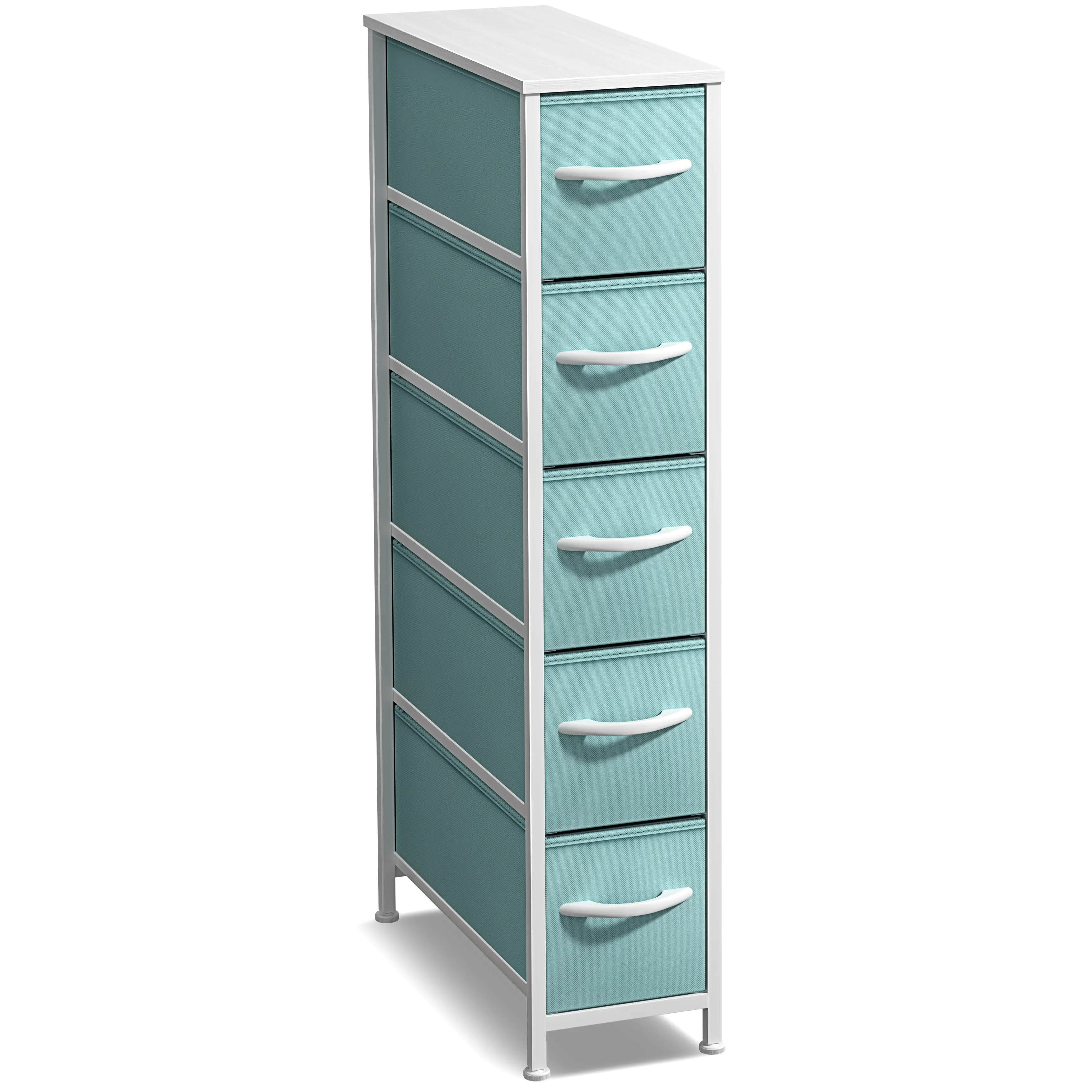 Sorbus Sturdy 5-Drawer Narrow Vertical Slim Storage Dresser - Steel Frame, Wood Top, Easy-Pull Fabric Bins for Closet Storage, Dresser Organization, Small Room Ideas, Modern Bedroom