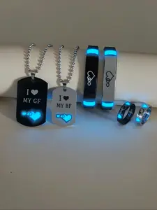 Couple Necklace & Bracelet & Ring Set, Fashion Jewelry for Party, Daily Clothing Decor, Trendy All-match & Exquisite Jewelry for Birthday Gift