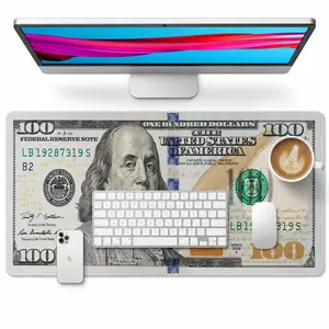 AISOON $100 Bill Design Large Mousepad, 31.5"x11.8" Waterproof PU Leather Gaming Mousepad, Non-Slip Desk Protector with Stitched Edge for Office & Home Workspace