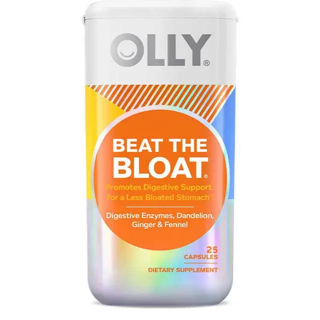 OLLY Beat The Bloat Capsules, Digestive Support Enzymes, Supplement for Women - 25 Count
