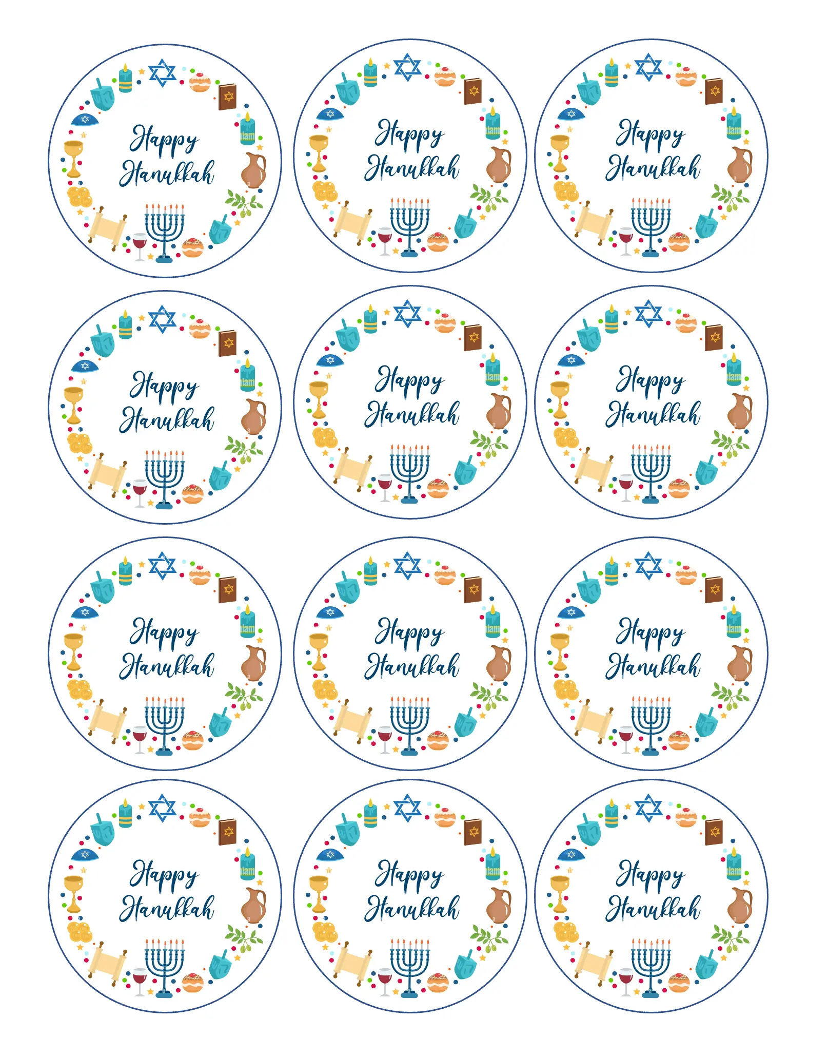 12-Piece Pre-Cut Edible Dessert & Drink Topper Photos, Multiple Sizes Available - Happy Hanukkah Cake Decoration Set, Photo