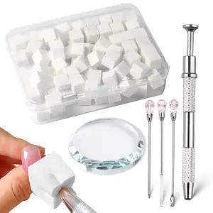 100Pcs/Box Nail Art Sponge for Ombre,Soft Nail Sponges with Grabbing Pen,Gradient Effect Painting Gel Halo Dyeing Tool Brush,Round Glass Palette Mixing Rod for Blooming Nails, Aura Nail,Manicure Salon