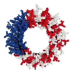 20" Patriotic Red White Blue Berry Wreath - Independence Day Door Decor