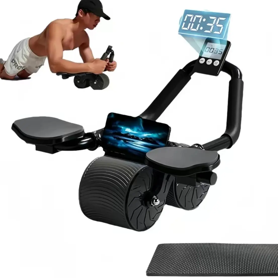 2026 Automatic Rebound Ab Roller Wheel with Elbow Support & Timer, Abdominal Exercise Machine for Abs Training, Core Workout at Home, Enhances Core Strength & Improves Posture