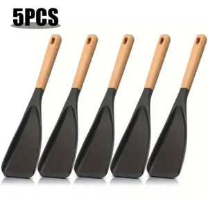 Nonstick pan cooking spoon — 12-inch wooden handle, durable BPA-free matte silicone material, suitable for cooking, serving dishes, stirring, scooping, and scraping; an ideal Mother’s Day gift.