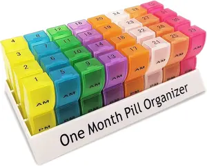 Monthly Daily Pill Organizer, Twice A Day AM PM, 31 Day Pill Organizer Compartments Hold Medication Vitamins Supplements, Removable Daily Dose, Health Aid, Multicolor