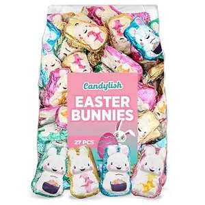 Easter Bunny Chocolate Treats, Bulk Candy, 27 Pcs, Individually Wrapped, Assorted Pastel Colors for Egg Hunts and Baskets