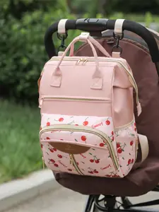 Cherry Pattern Mom Backpack, Large Capacity Dual Shoulder Baby Bag, Convenient Outing Storage Bag for Moms, 4 Colors Available